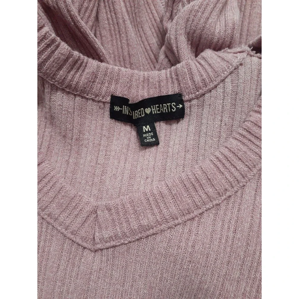 Inspired Hearts pink cold shoulder ruched sleeve sweater